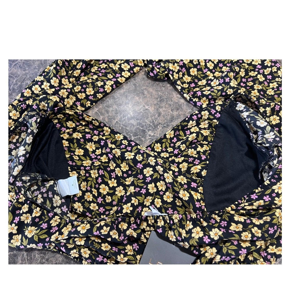 Le Lis Floral Puff Sleeve Crop Top Tiered Mini Skirt Set Cottagecore Boho Co-ord - Picture 7 of 7